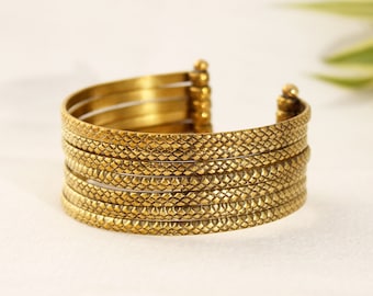 Brass Multi-Strand Cuff Bracelet: Ethnic Boho Jewelry