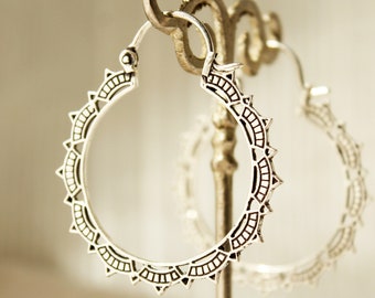 Silver Plated Creole Hoop Earrings: Boho Ethnic Jewelry