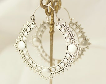 Boho Silver Plated Hoop Earrings: Ethnic Creole Style