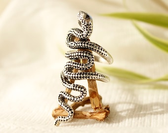 Silver Plated Snake Ring: Adjustable Gothic Rockabilly Jewelry