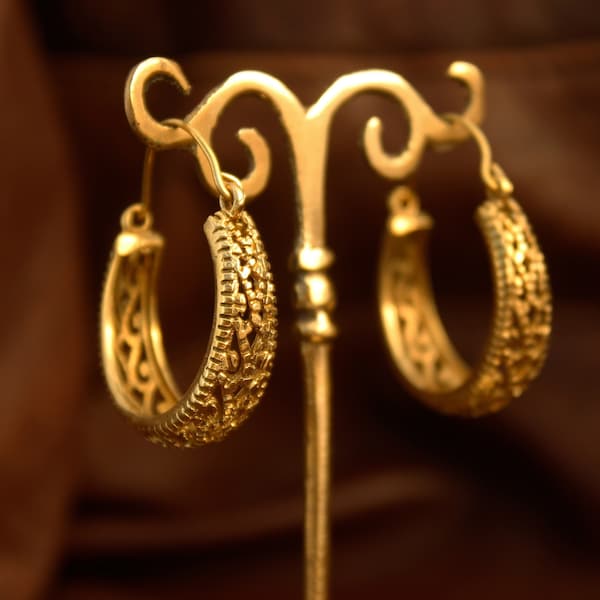 Gold creole earrings gold hoop earrings in brass hoops ethnic hoop earrings ethnic jewelry bohemian hoop earrings boho hoop earrings gypsy
