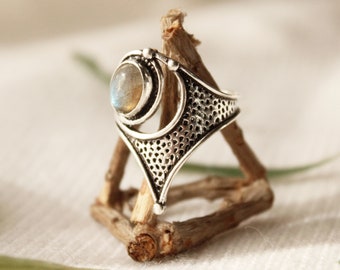 Labradorite ring Tribal ring adjustable Moonstone ring with stone rings ethnic jewelry tribal spoon ring boho jewelry bohemian ring original