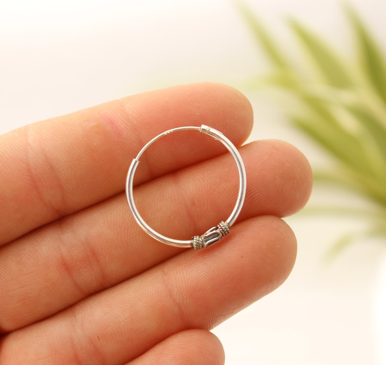 Ethnic hoop earrings silver hoops ethnic jewelry for men earrings unisex jewelry ethnic creole earrings sterling silver hoops tribal earring (S) : 22mm x 22mm