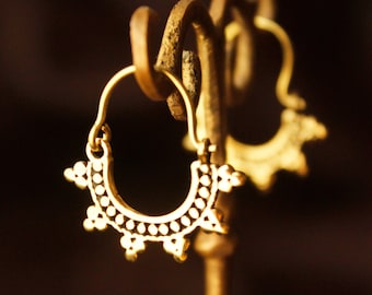 Brass Mini Hoop Earrings: Tribal Sun Jewelry