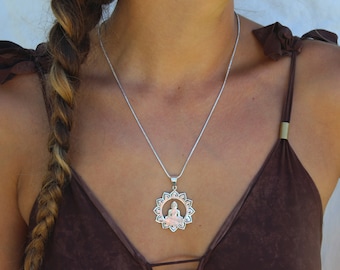 Silver Plated Buddha Necklace: Meditation Yoga Pendant
