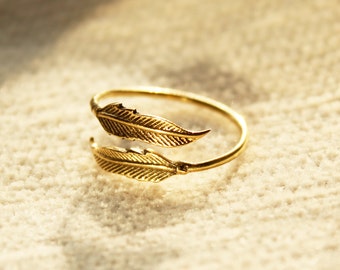 Messing Blatt Wickelring: Verstellbarer Boho Daumen Ring