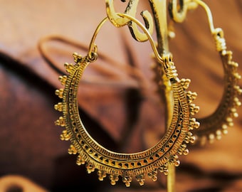 Gypsy earrings in Brass, Bohemian earrings gold Ethnic earrings Indian tribal earrings handmade Festival earrings Sun earrings gift for her