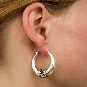 Boucles D’oreilles Créoles Tribales En Argent 925 - Diamètre 1,6 Cm, Mixte