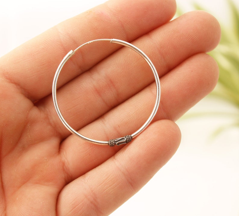 Ethnic hoop earrings silver hoops ethnic jewelry for men earrings unisex jewelry ethnic creole earrings sterling silver hoops tribal earring (L) : 35mm x 35mm