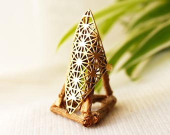 Langer Geometrischer Messingring: Tribalschmuck der Heiligen Geometrie