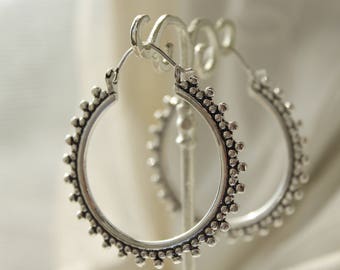 Silver Plated Hoop Earrings: Bohemian Creole Style