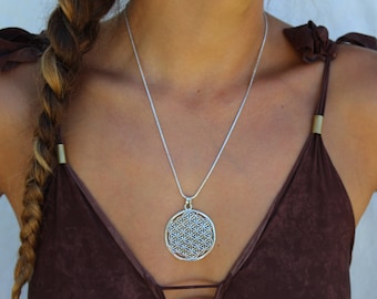 Seed of life necklace Silver Boho necklace flower of life Mandala necklace hippie amulet Yoga necklace sacred geometry pendant vesica piscis