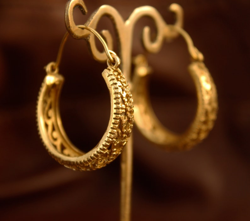 Gold creole earrings gold hoop earrings in brass hoops ethnic hoop earrings ethnic jewelry bohemian hoop earrings boho hoop earrings gypsy image 8