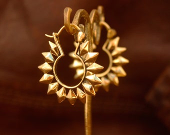 Gold hoop earrings with spikes earrings ethnic creole earrings in brass hoops boho earrings gothic gold jewelry gothic earrings gold creole