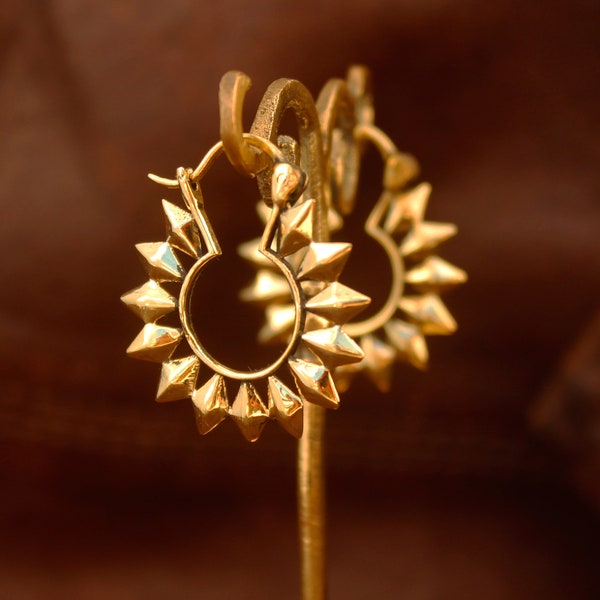 Gold hoop earrings with spikes earrings ethnic creole earrings in brass hoops boho earrings gothic gold jewelry gothic earrings gold creole