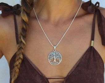 Tree of life necklace Silver-Tribal necklace-Boho amulet Tree of life pendant-Necklace Festival Accessoires gift Yoga necklace chakras gifts