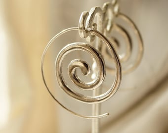 Spiral earrings Silver Plated, Minimal earrings Minimal hoops Festival earrings Boho earrings elegant Silver Creole Girlfriend gift for her
