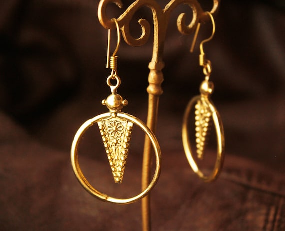 Bohemian Dangle Earrings - Brass Circle Vortex Design, Zinc Alloy, No Gemstone