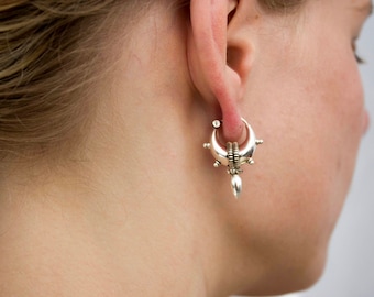 Sterling Silver Tribal Hoop Earrings: Small Spike Punk Jewelry