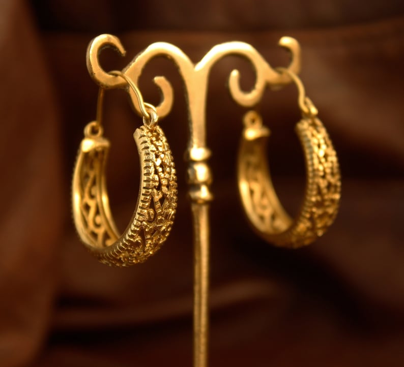 Gold creole earrings gold hoop earrings in brass hoops ethnic hoop earrings ethnic jewelry bohemian hoop earrings boho hoop earrings gypsy image 1