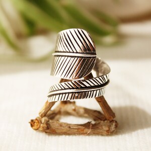 Silver Plated Leaf Ring: Adjustable Boho Thumb Ring