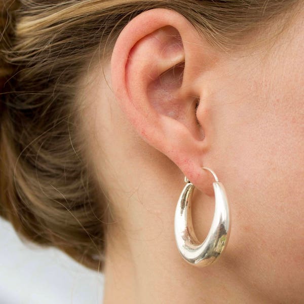 Créoles en Argent Moyennes créoles elegantes Grosses Créoles épaisses boucles d'oreilles créole en argent jolies créoles pour femme argent