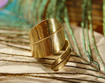 Messing Feder Ring: Einstellbar Twisted Leaf Design