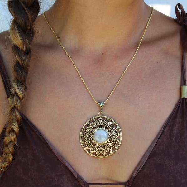 Ethno Halskette ethno Schmuck mit Stein anhängern Boho Halsketten mit Steinen Halsketten Gold Sonne Halskette Boho Schmuck Boho Halsketten