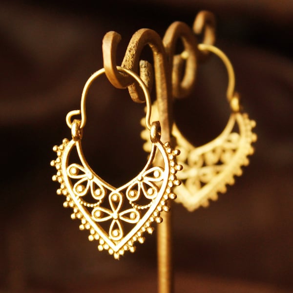 Small gold earrings in brass earrings gypsy jewelry ethnic earrings tribal earrings cute earrings gold hoops bohemian earrings boho earrings