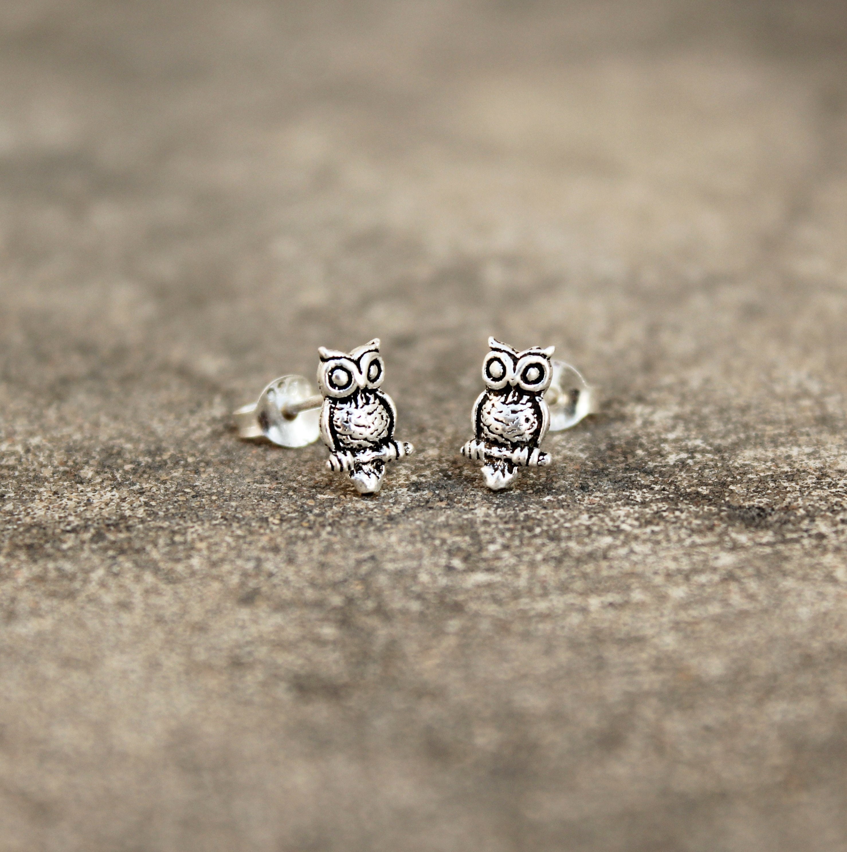 owl stud earrings silver