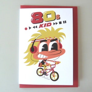 Carte de voeux pour enfant des années 80 - BMX - Walkman - Rétro