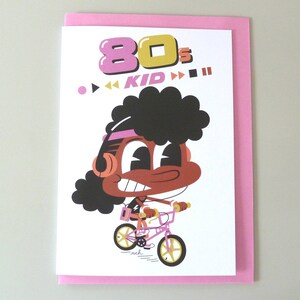 Carte de voeux pour enfant des années 80 - BMX - Walkman - Rétro