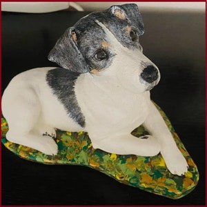 Jack Russell Terrier Dog Concrete  Custom Hand painted Pet loss memorial Stone Home garden decor Dog Mom Pet Loss gift Memory garden Decor