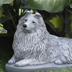 Concrete Statue, Sheltie, shetland sheepdog pet loss memorial dog lovers gift garden decor  home and garden Monochrome Grey or Alabaster