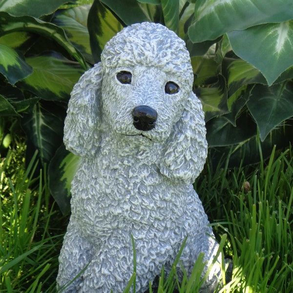 Poodle Dog Statue Concrete, waterproof sealed or mini-me painted, Garden decor, pet loss memorial, poodle lovers gift, Grave marker