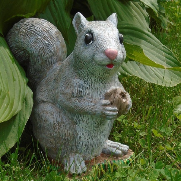 Squirrel Concrete Statue Hand Painted Life Size Figurine Yard Garden decor animal lovers