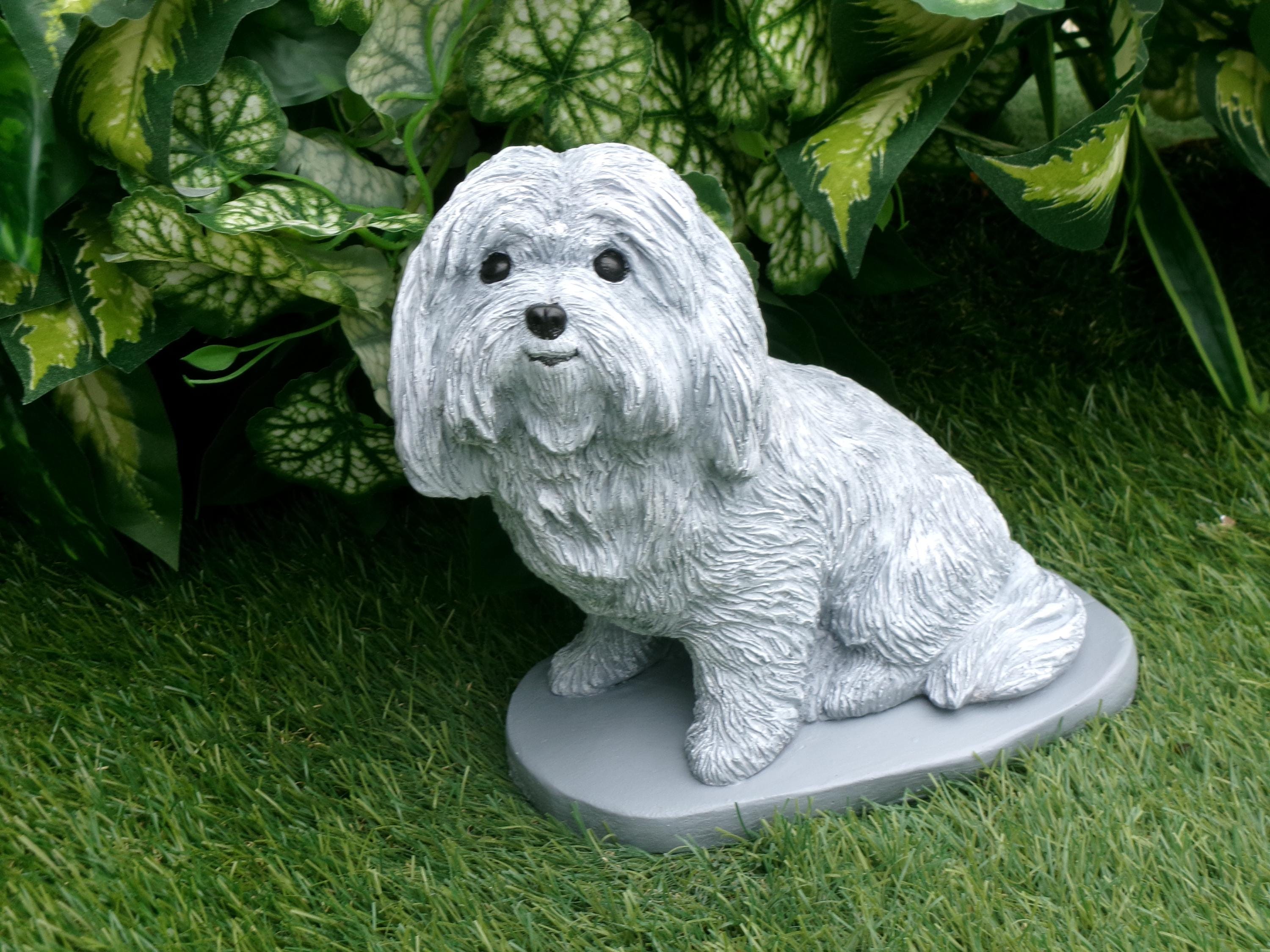 Maltese Morkie Concrete Statue Outdoor Pet Memorial Stone Grave