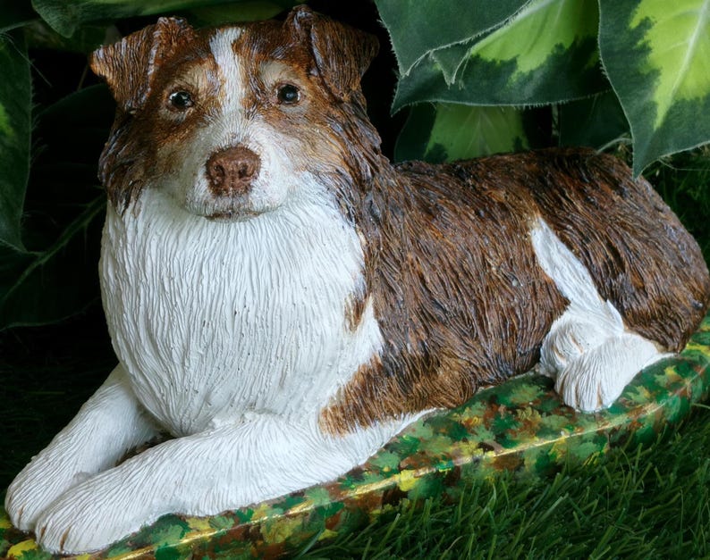Australian Shepherd Dog Concrete Statue figurine Mini-Me custom painted Indoor/ outdoor pet loss memorial dog lovers gift Custom Painted image 2