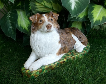 Australian Shepherd Dog Concrete Statue figurine  Mini-Me custom painted Indoor/ outdoor pet loss memorial dog lovers gift Custom Painted