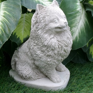 Pomeranian Concrete Statue Outdoor Garden Decor, Pommie Lovers Gift Pet Loss Memorial Pet Parent Dog Mom memory garden Decor Made In The USA