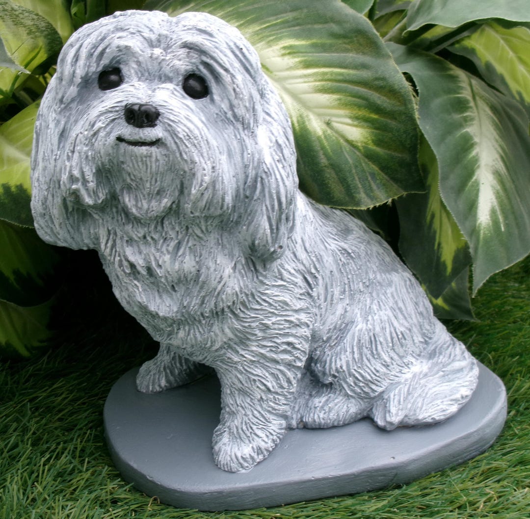 Maltese Morkie Concrete Statue Outdoor Pet Memorial Stone Grave
