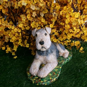 Airedale Concrete  Statue, Hand Painted as a Mini-Me, pet loss memorial garden decor, yard decor, grave marker, Airedale Terrier Mom Gift