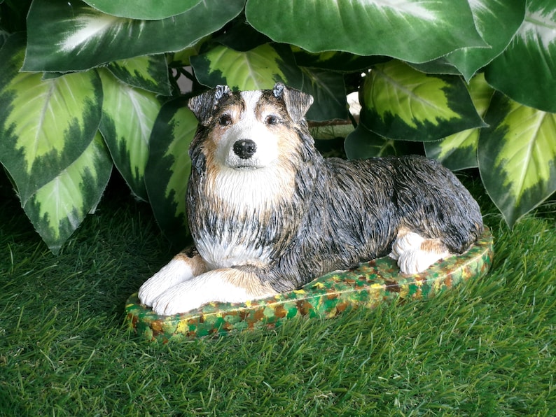 Australian Shepherd Dog Concrete Statue figurine Mini-Me custom painted Indoor/ outdoor pet loss memorial dog lovers gift Custom Painted image 3
