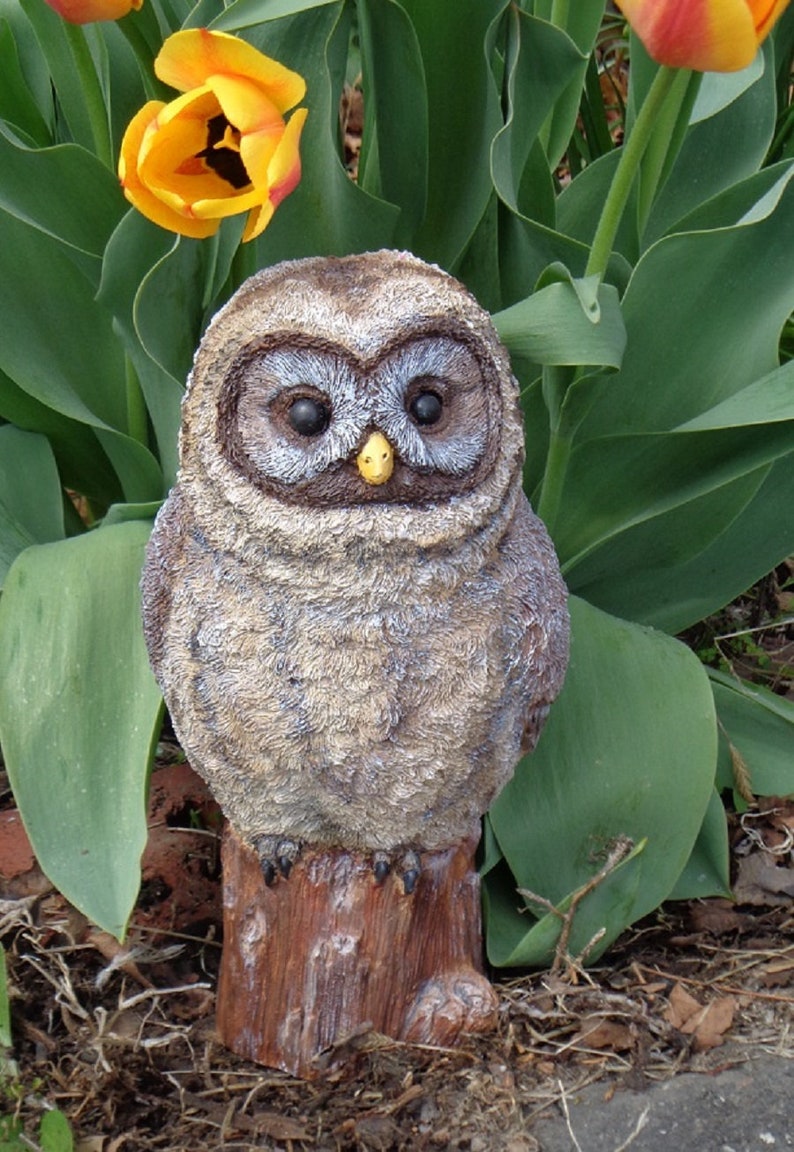 Owl Statue Concrete Garden Decor Hand Painted Made in the Etsy