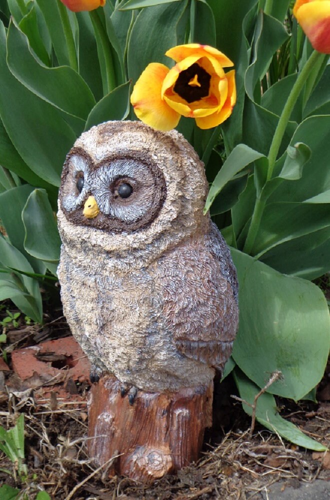 Owl Statue Concrete Garden Decor Hand Painted Made in the Etsy