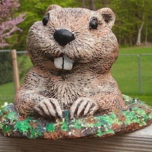 Whimsical Groundhog,Ready To Ship concrete, Wiarton Willie Staten Island Chuck Gobblers Knob Garden Decor Sculpture  Beaver lawn ornament
