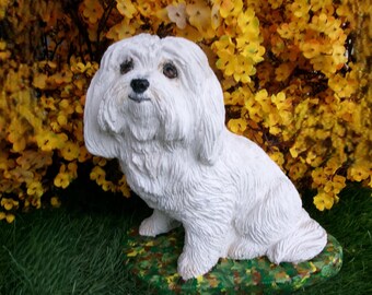 Maltese Morkie Concrete Statue Outdoor Pet Memorial Stone Grave