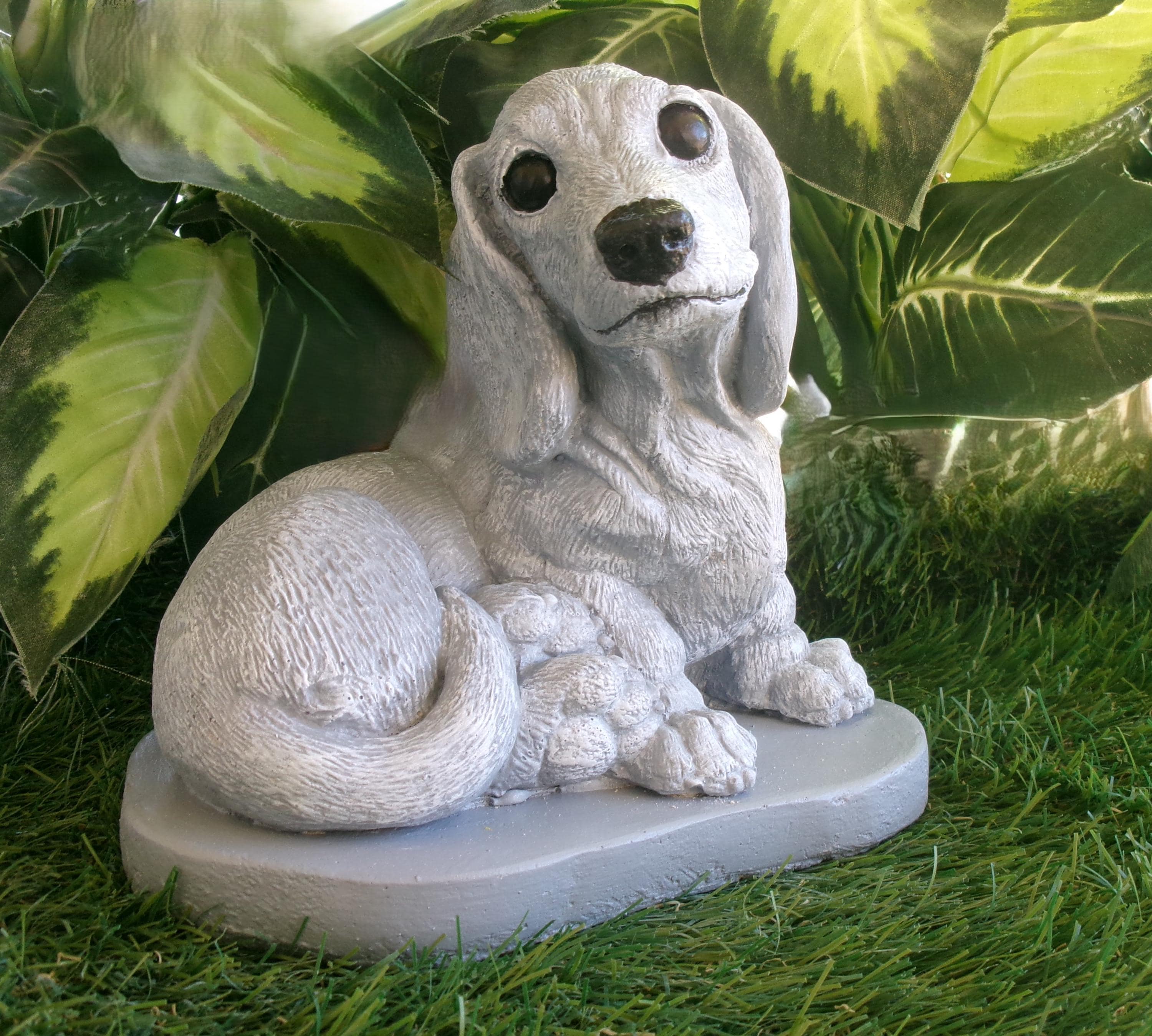 Dachshund Dog Concrete Statue Garden Decor Pet Loss Memorial Lovers Gift Indoor Outdoor Mom Monochrome Grey Alabaster Ready To Ship