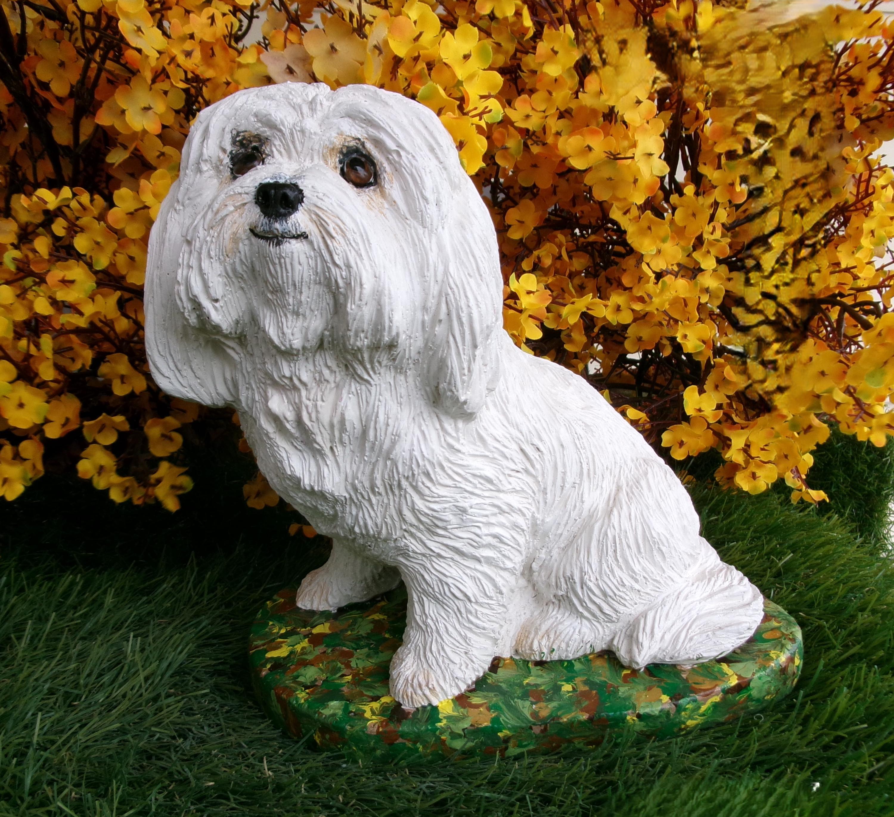 Maltese Morkie Concrete Statue Mini-me Custom Painted Outdoor
