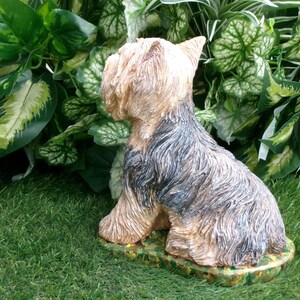 Yorkshire Terrier Statue 4 x 8 x 9" high, and Cast in fine grained white concrete, This high detail piece is Mini-Me painted (Per your photos) as a loving reminder of a best friend that had to leave too soon.  weighs nearly 8 lbs